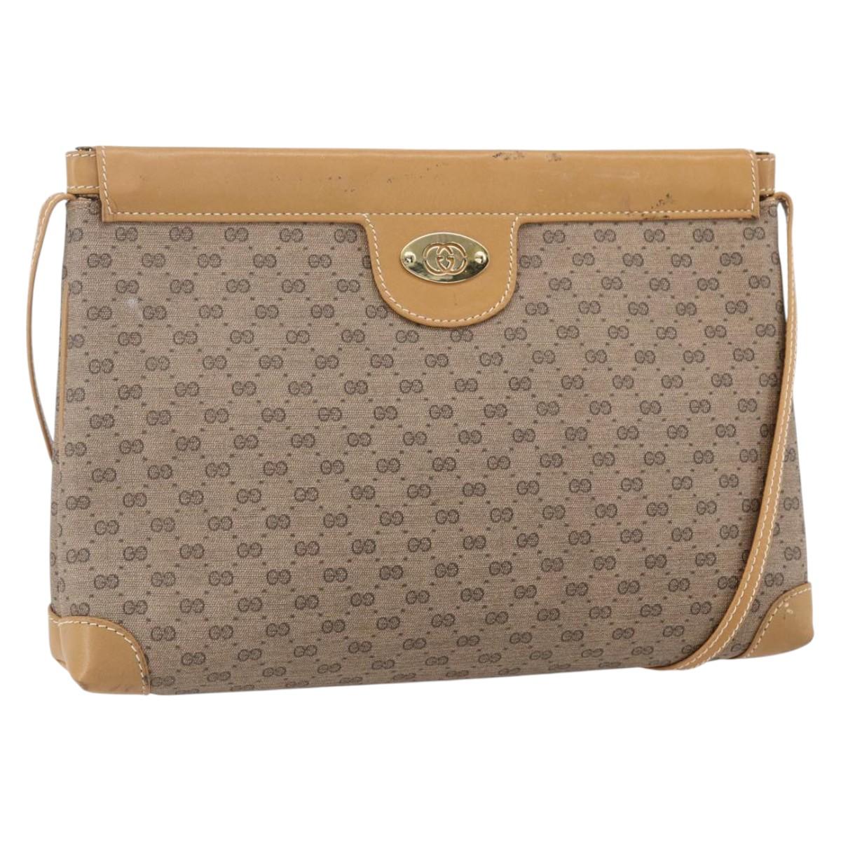 GUCCI Micro GG Supreme Shoulder Bag PVC Beige Gold Auth ep12007