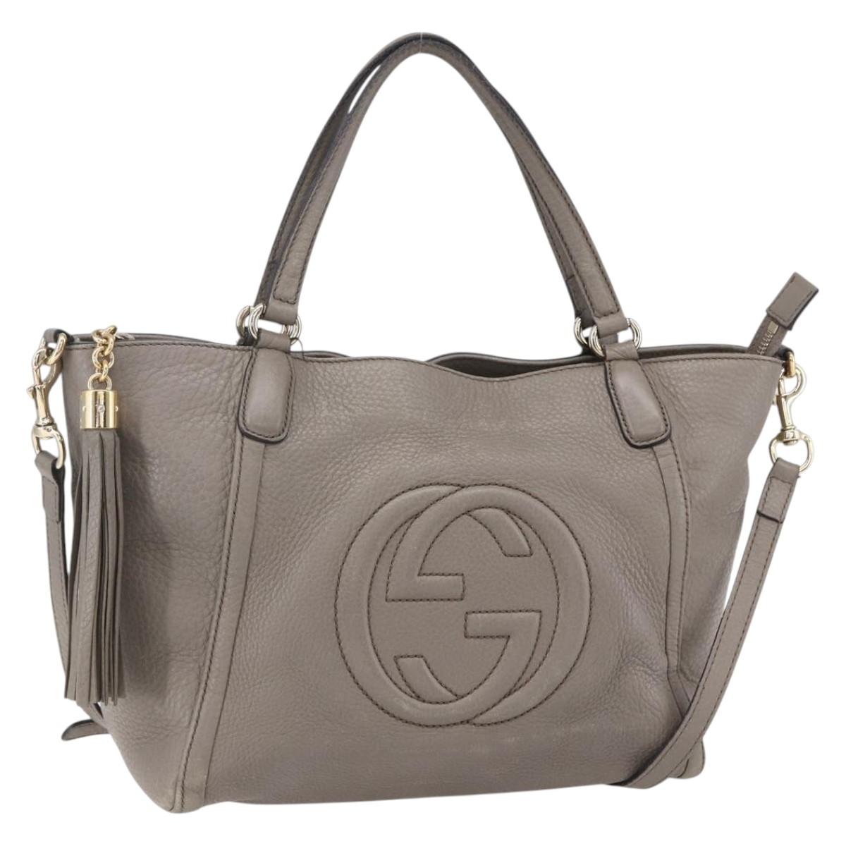 GUCCI Soho Hand Bag Leather 2way Gray Gold 369176 Auth ep12010