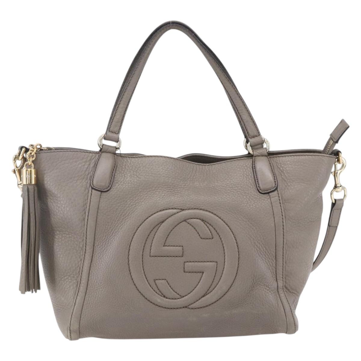 GUCCI Soho Hand Bag Leather 2way Gray Gold 369176 Auth ep12010