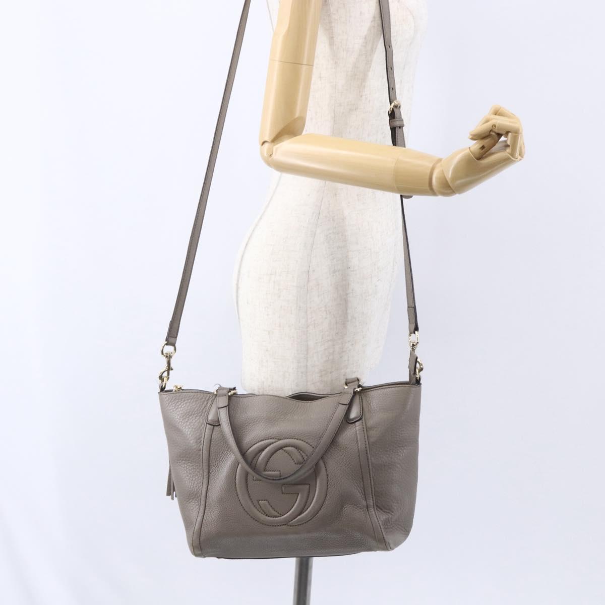 GUCCI Soho Hand Bag Leather 2way Gray Gold 369176 Auth ep12010