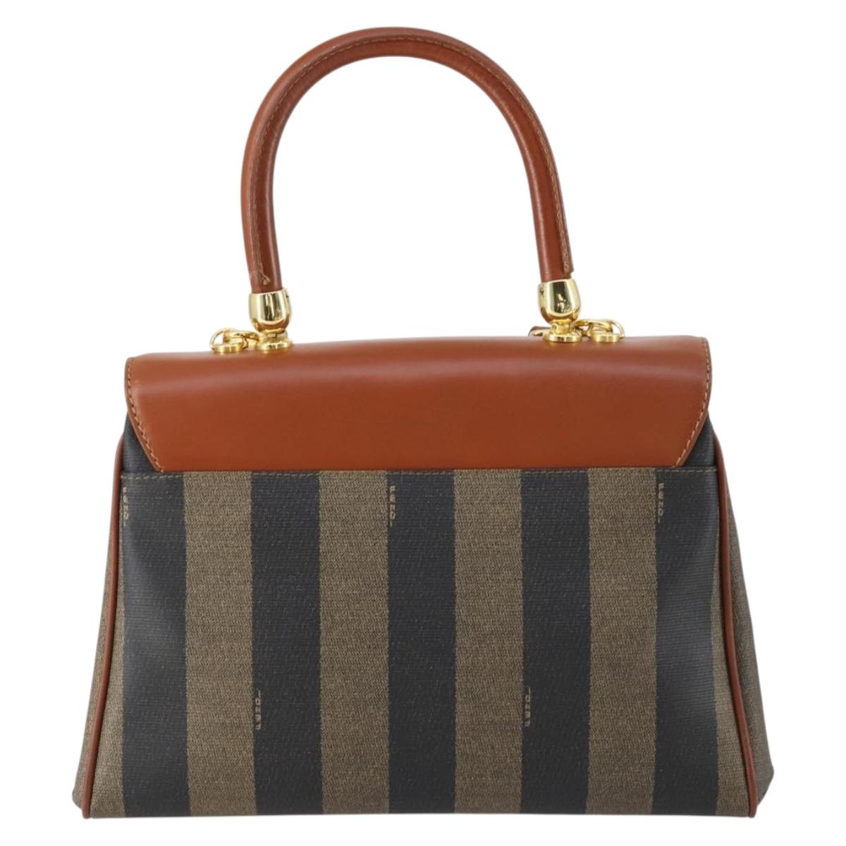 FENDI Pecan Canvas Hand Bag PVC 2way Black Brown Auth ep12011