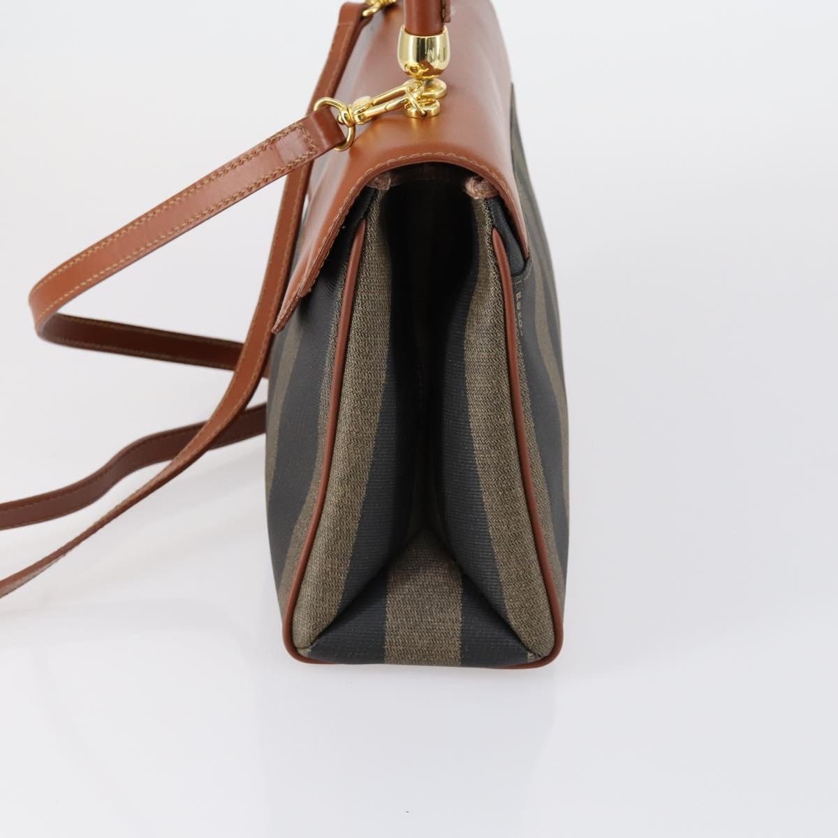 FENDI Pecan Canvas Hand Bag PVC 2way Black Brown Auth ep12011