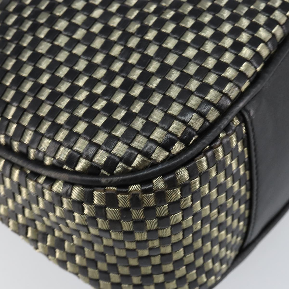 GUCCI Bamboo Shoulder Bag Leather Black Gold Auth ep12014