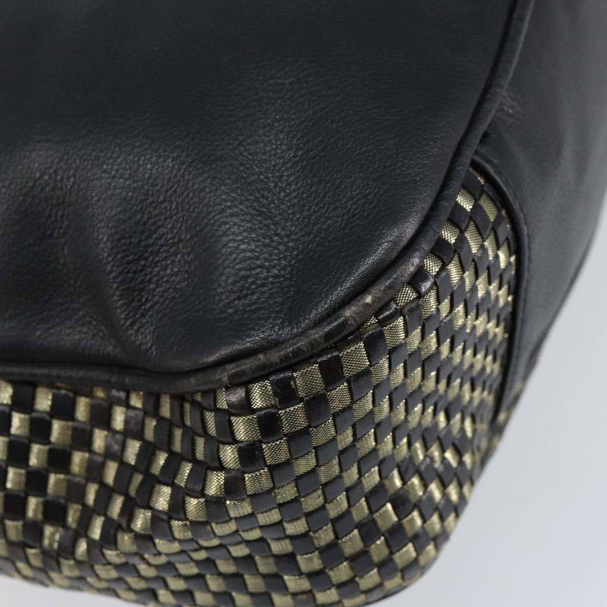 GUCCI Bamboo Shoulder Bag Leather Black Gold Auth ep12014