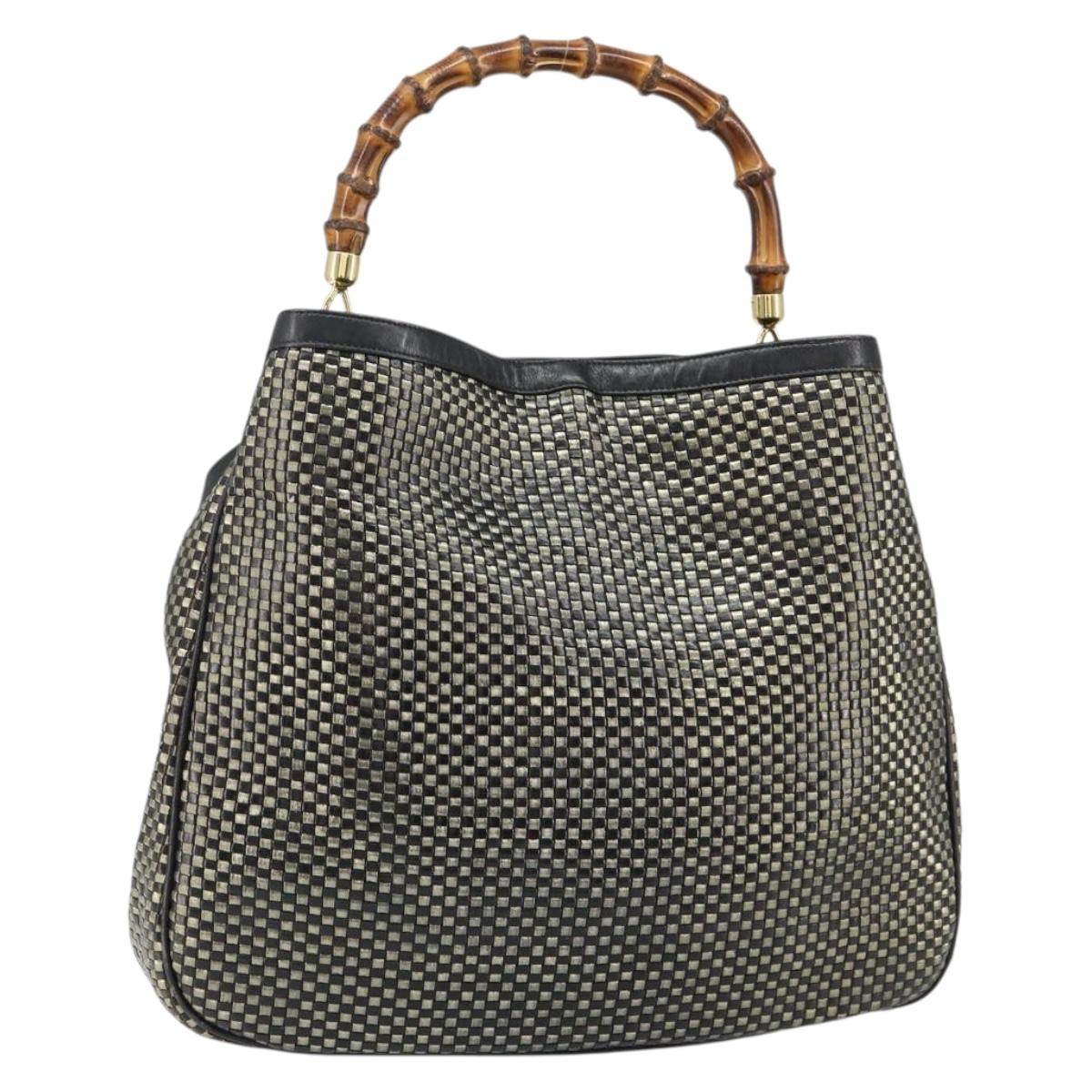 GUCCI Bamboo Shoulder Bag Leather Black Gold Auth ep12014