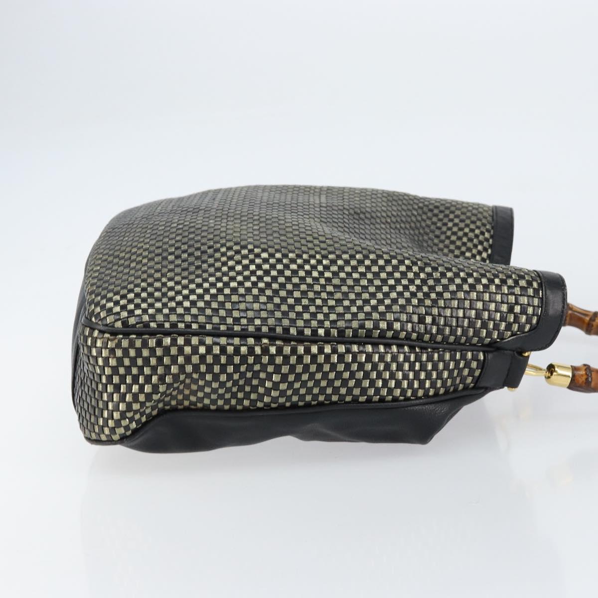 GUCCI Bamboo Shoulder Bag Leather Black Gold Auth ep12014