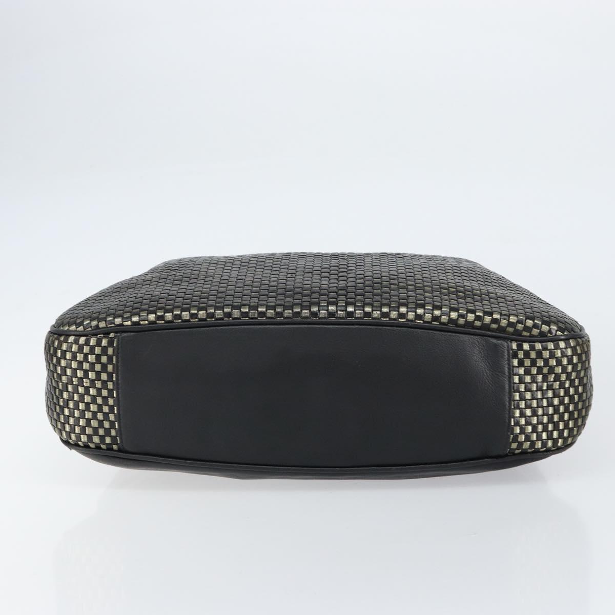 GUCCI Bamboo Shoulder Bag Leather Black Gold Auth ep12014