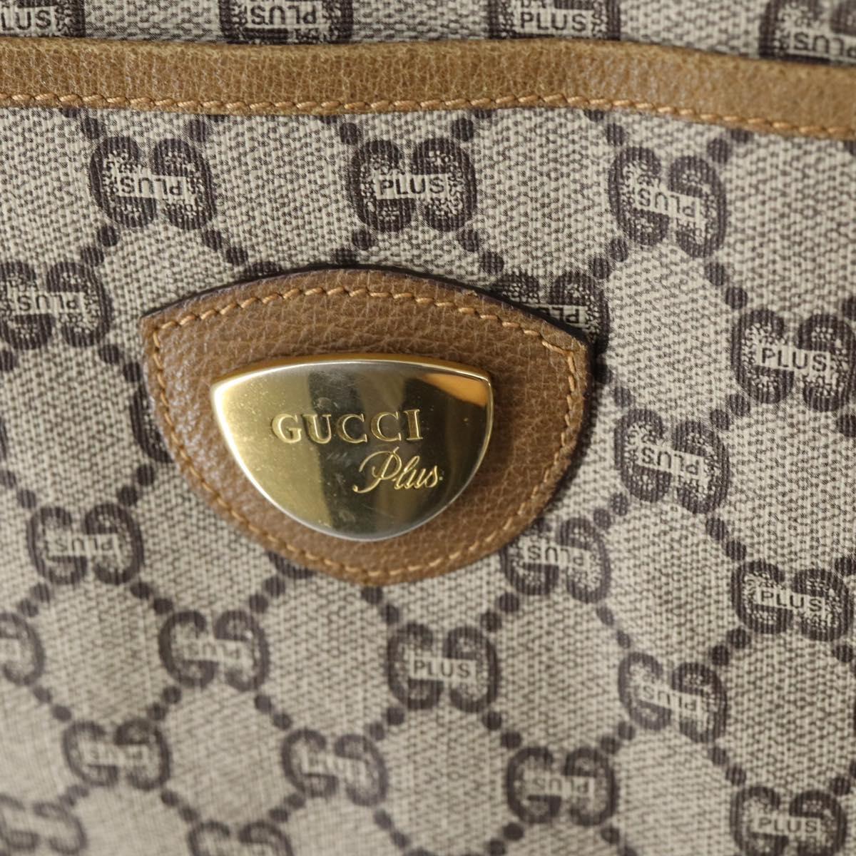 GUCCI GG Plus Supreme Web Sherry Line Boston Bag PVC Beige Auth ep12016