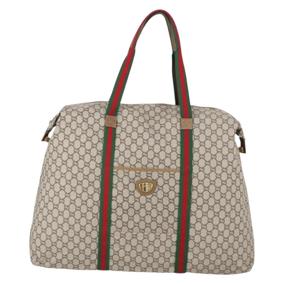 GUCCI GG Plus Supreme Web Sherry Line Boston Bag PVC Beige Auth ep12016
