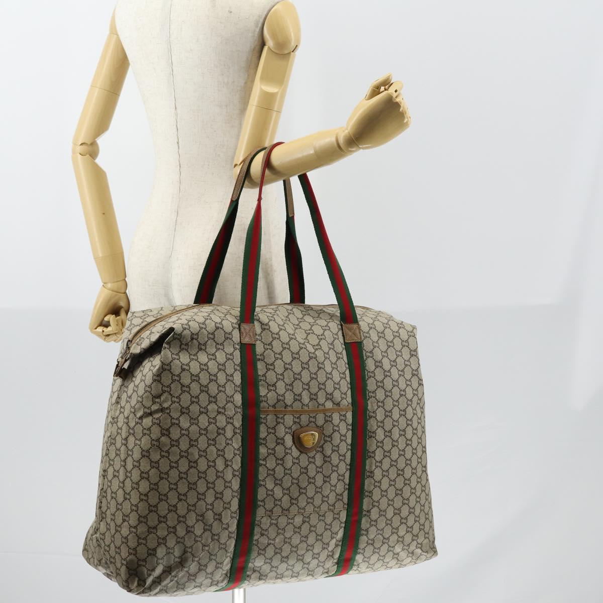 GUCCI GG Plus Supreme Web Sherry Line Boston Bag PVC Beige Auth ep12016