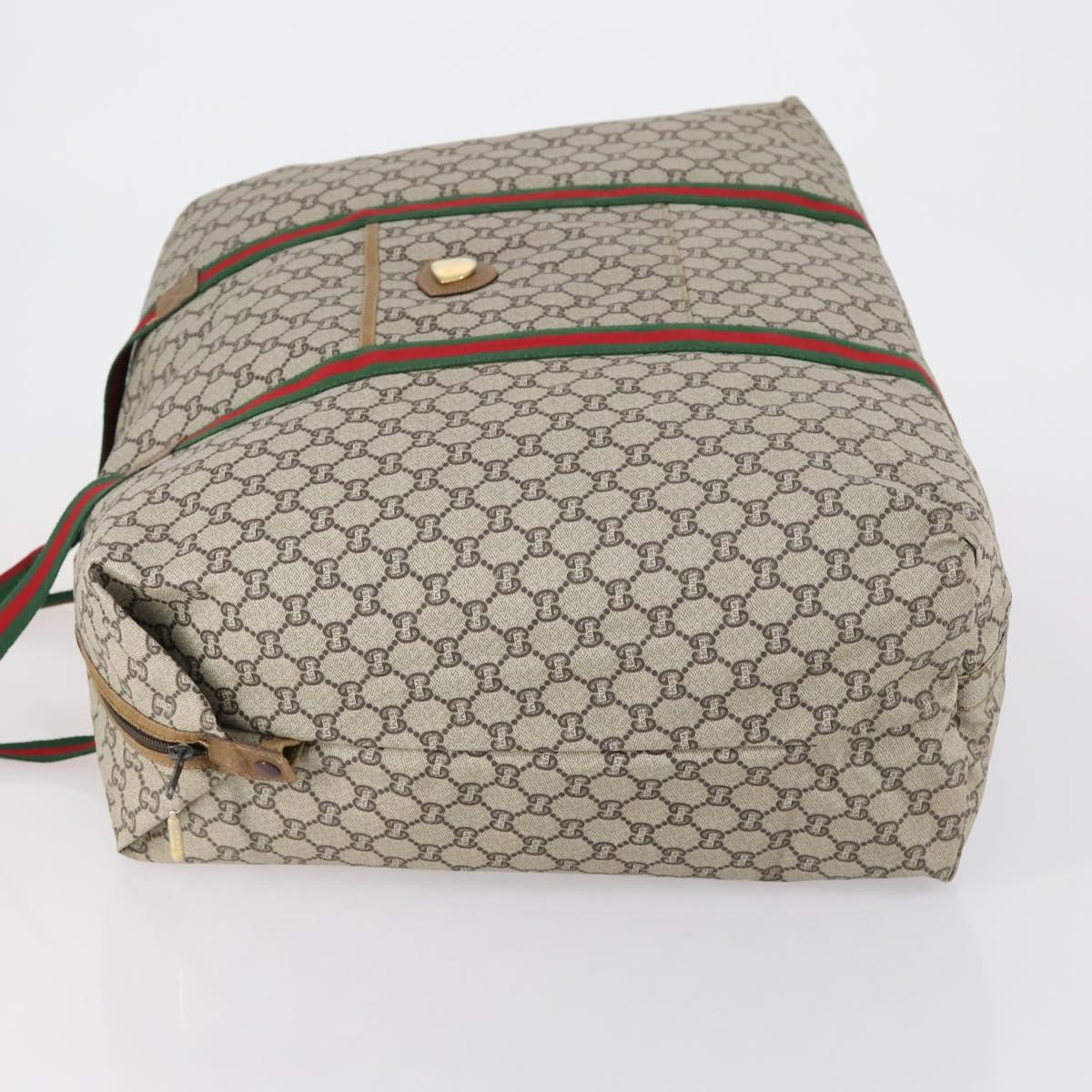 GUCCI GG Plus Supreme Web Sherry Line Boston Bag PVC Beige Auth ep12016