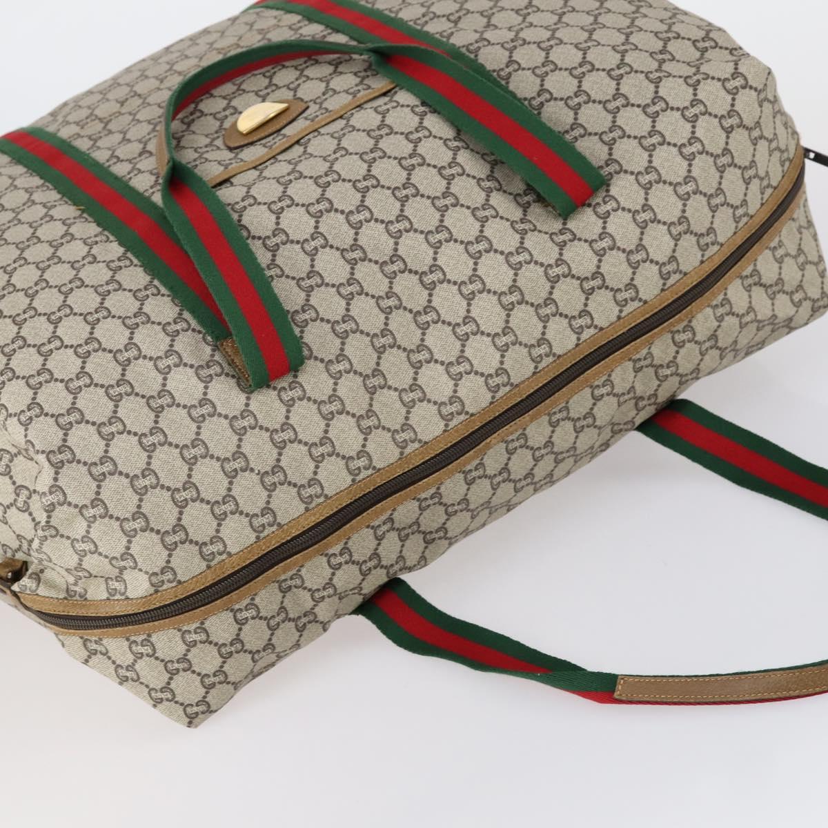 GUCCI GG Plus Supreme Web Sherry Line Boston Bag PVC Beige Auth ep12016