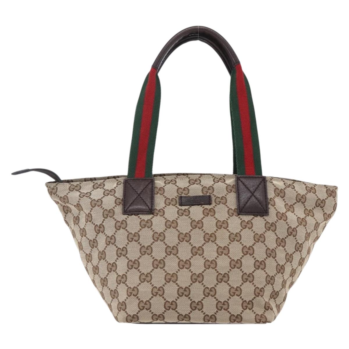 GUCCI GG Canvas Web Sherry Line Hand Bag Beige Red 131228 Auth ep12017