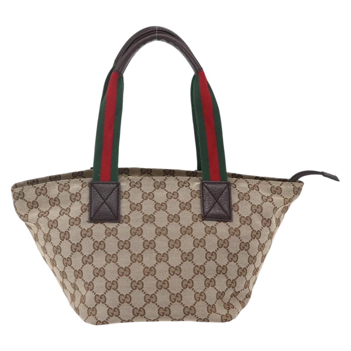 GUCCI GG Canvas Web Sherry Line Hand Bag Beige Red 131228 Auth ep12017
