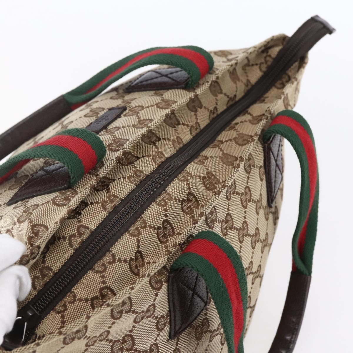 GUCCI GG Canvas Web Sherry Line Hand Bag Beige Red 131228 Auth ep12017