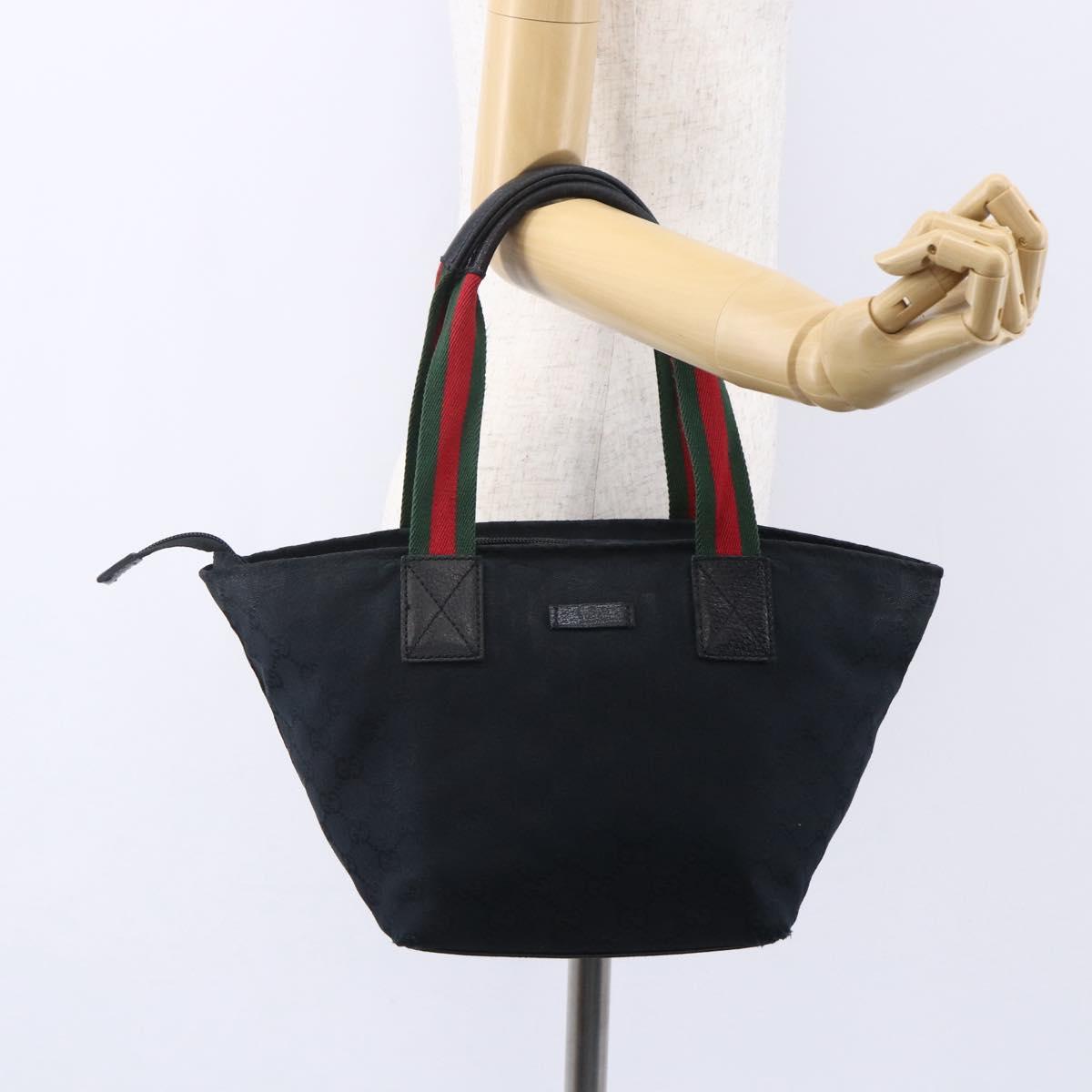 GUCCI GG Canvas Web Sherry Line Hand Bag Black Red 131228 Auth ep12019