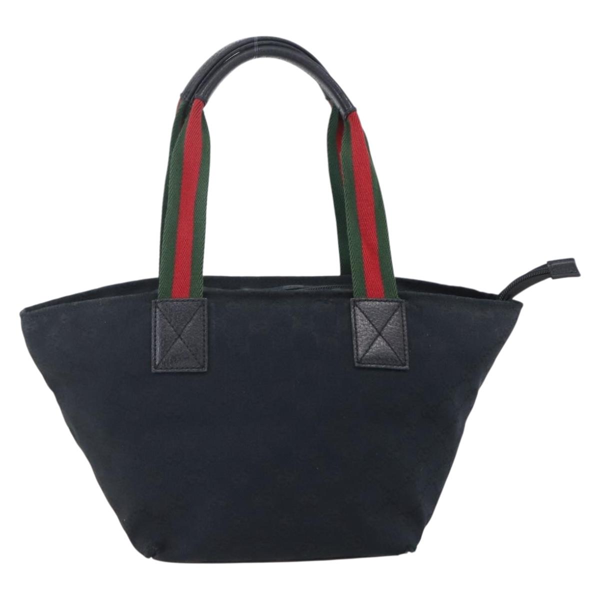 GUCCI GG Canvas Web Sherry Line Hand Bag Black Red 131228 Auth ep12019