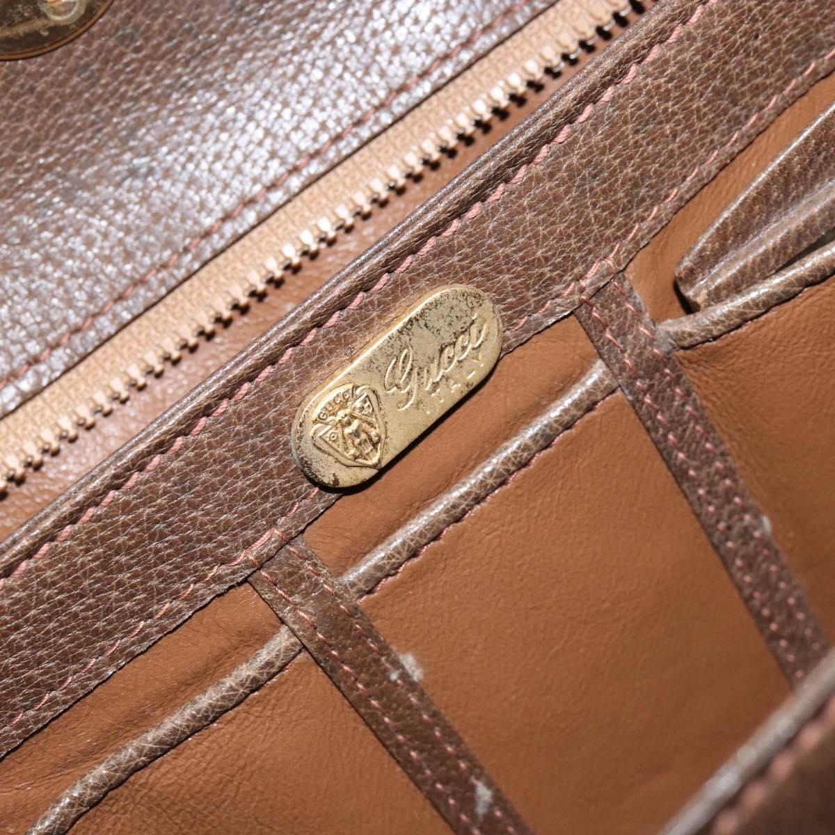 GUCCI Shoulder Bag Leather Brown Gold Auth ep12021