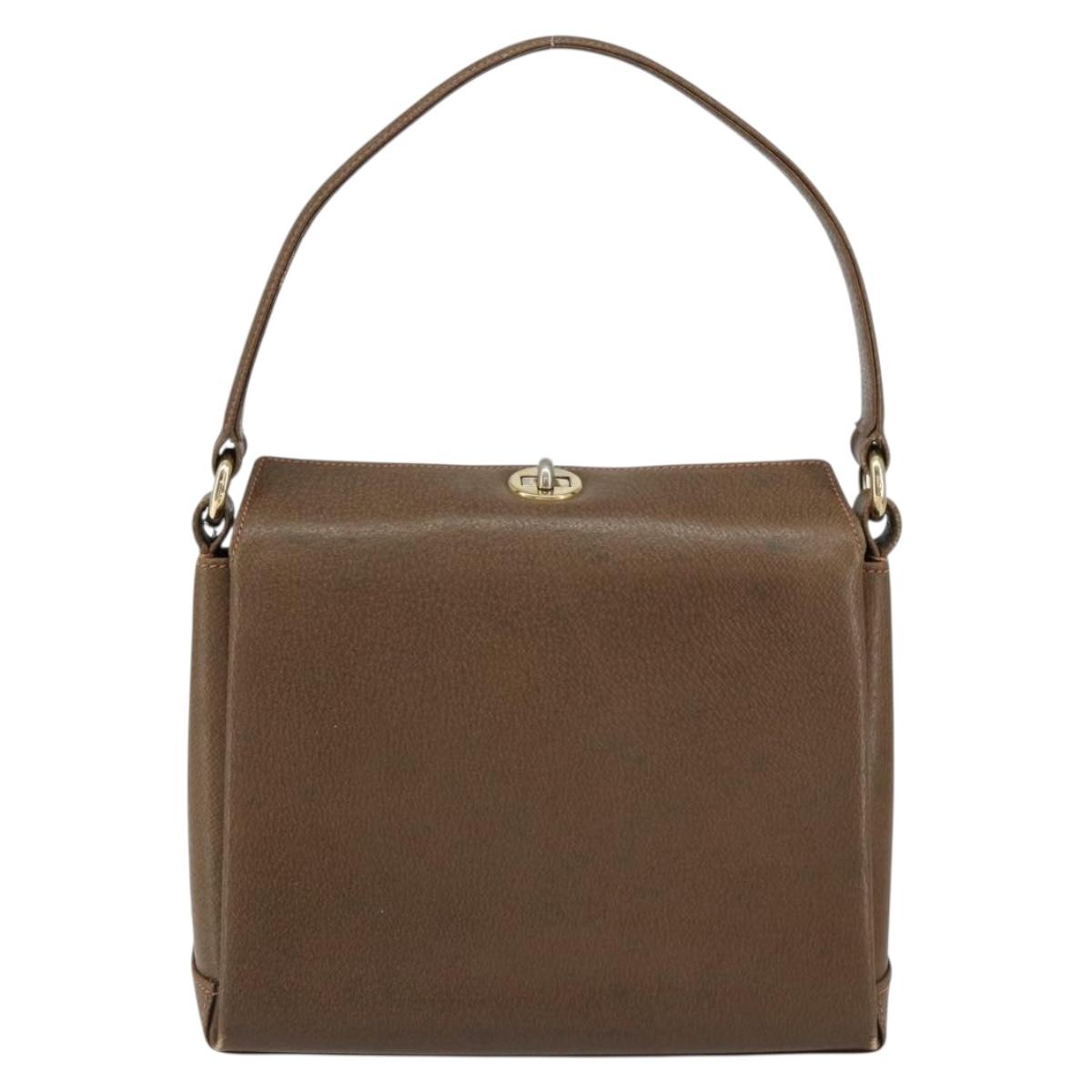 GUCCI Shoulder Bag Leather Brown Gold Auth ep12021