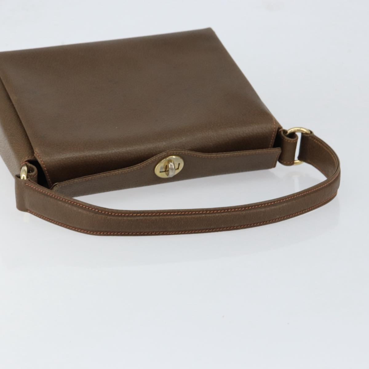 GUCCI Shoulder Bag Leather Brown Gold Auth ep12021