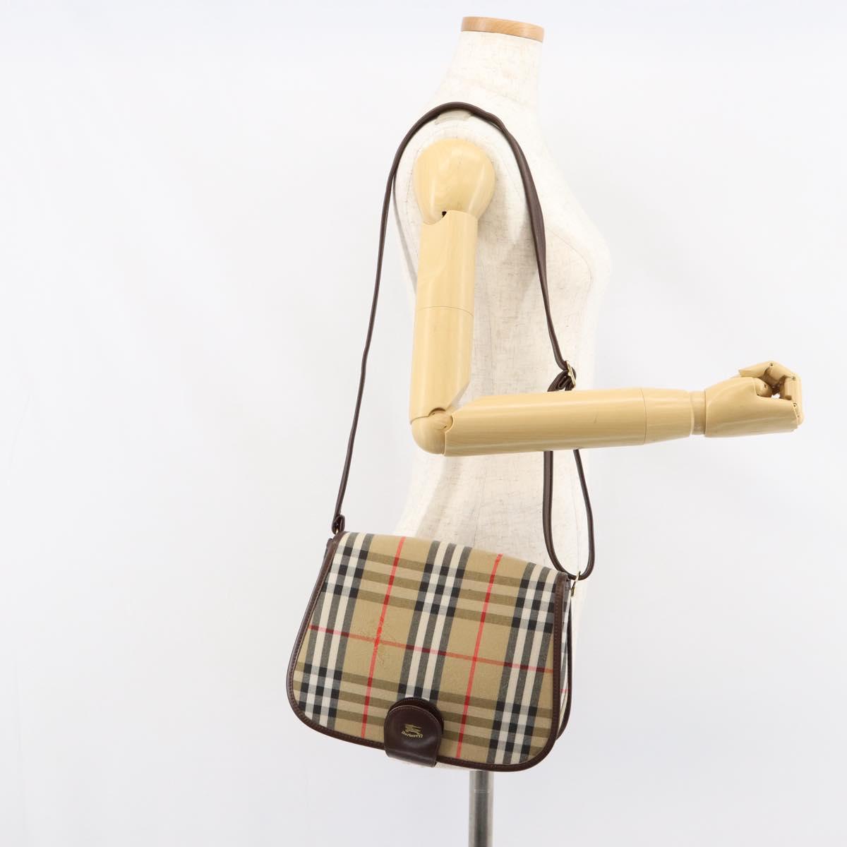 Burberrys Nova Check Shoulder Bag Canvas Beige Gold Auth ep12026