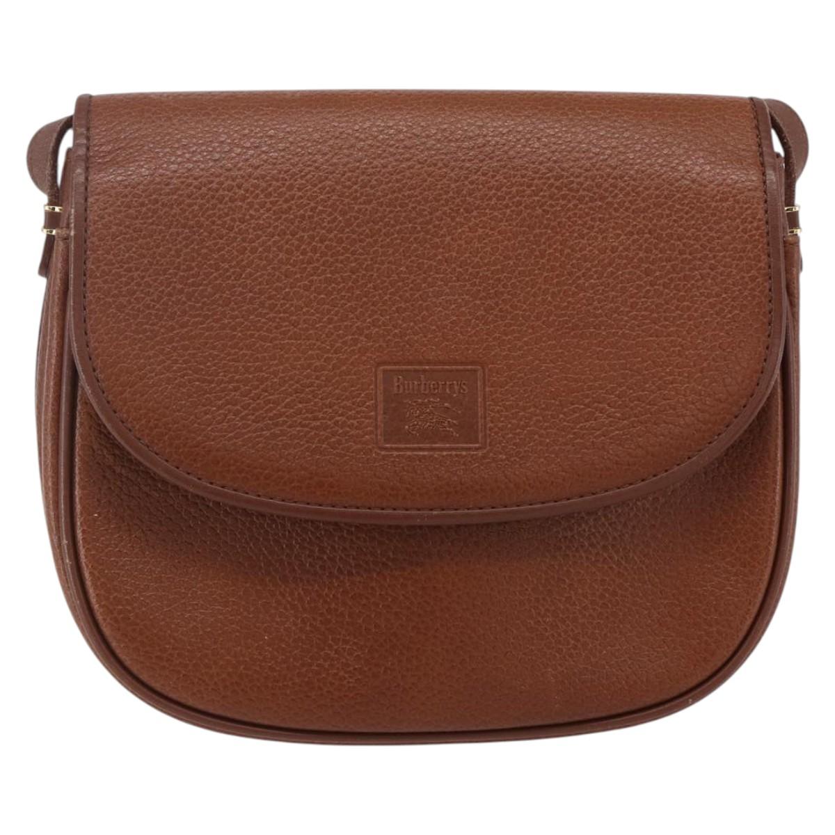 Burberrys Shoulder Bag Leather Brown Gold Auth ep12028