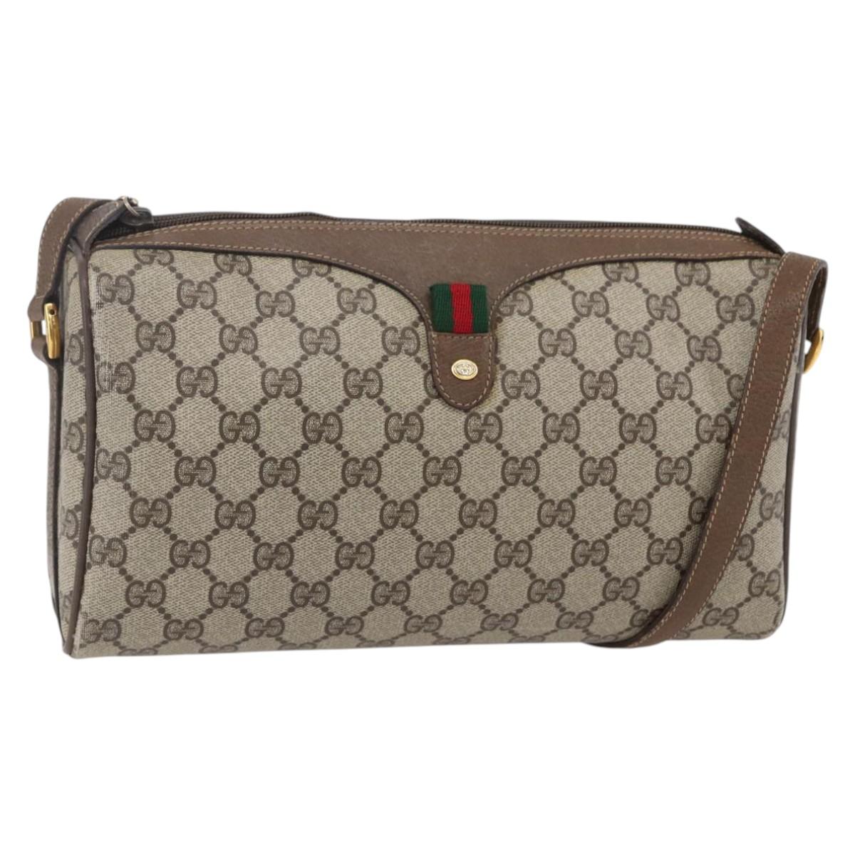 GUCCI GG Supreme Web Sherry Line Bag PVC Beige Gold 89 02 017 Auth ep12029