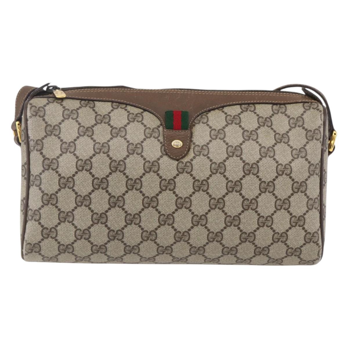 GUCCI GG Supreme Web Sherry Line Bag PVC Beige Gold 89 02 017 Auth ep12029