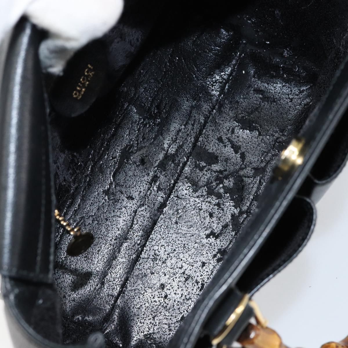 GUCCI Bamboo Hand Bag Leather Black Gold 000 122 0316 Auth ep12030
