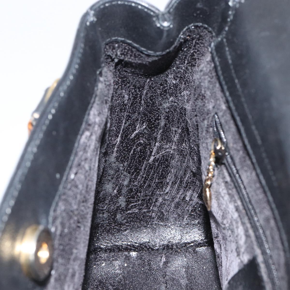 GUCCI Bamboo Hand Bag Leather Black Gold 000 122 0316 Auth ep12030