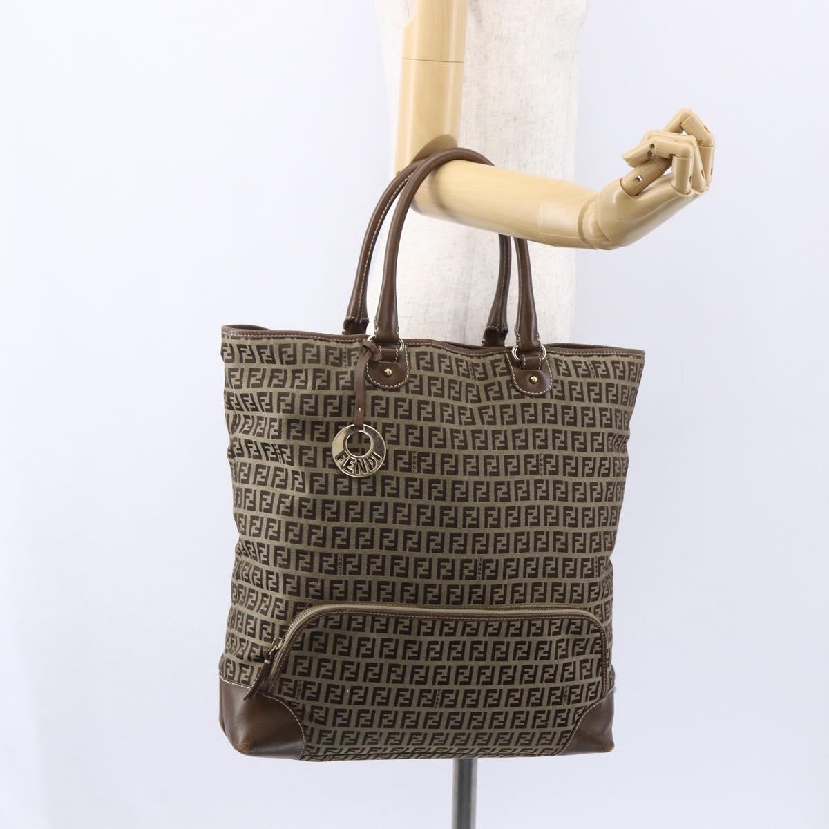 FENDI Zucchino Canvas Tote Bag Beige Gold Auth ep12032
