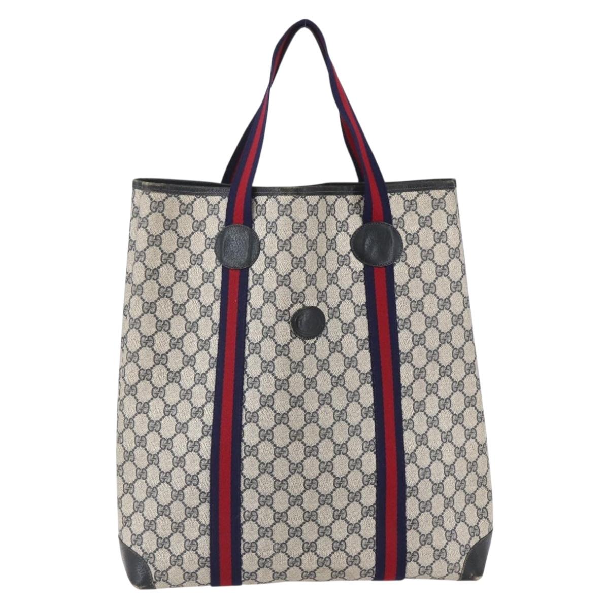 GUCCI GG Supreme Sherry Line Tote Bag PVC Navy Red Auth ep12033