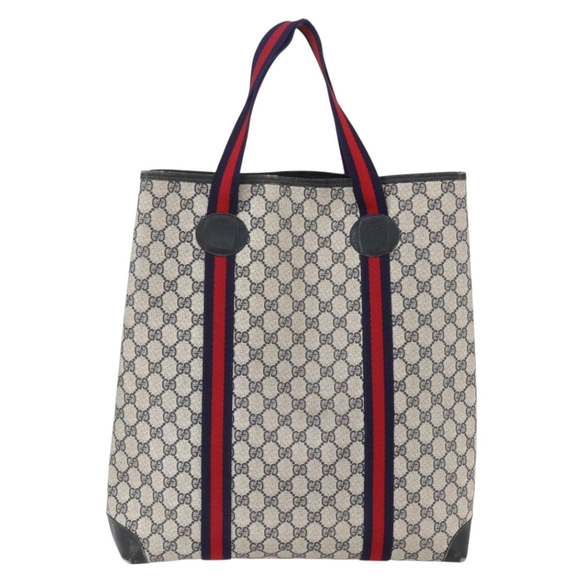 GUCCI GG Supreme Sherry Line Tote Bag PVC Navy Red Auth ep12033