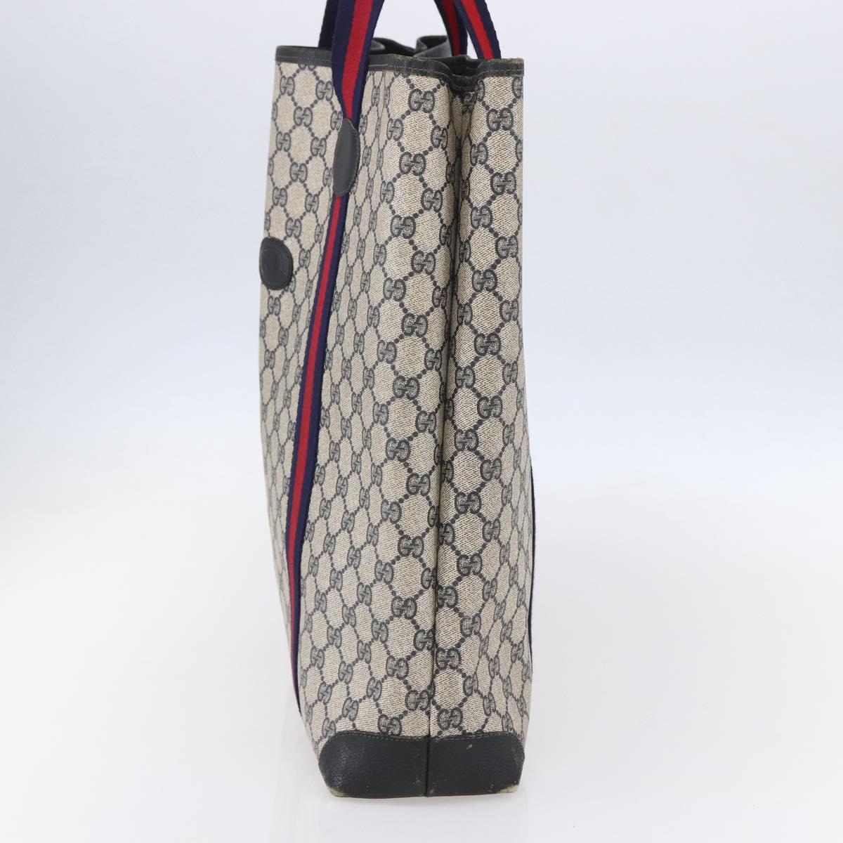 GUCCI GG Supreme Sherry Line Tote Bag PVC Navy Red Auth ep12033
