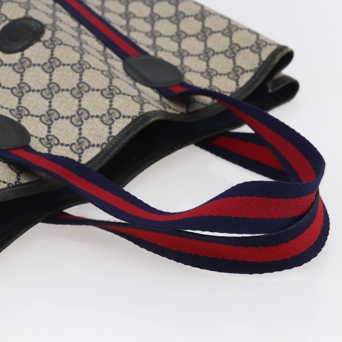 GUCCI GG Supreme Sherry Line Tote Bag PVC Navy Red Auth ep12033