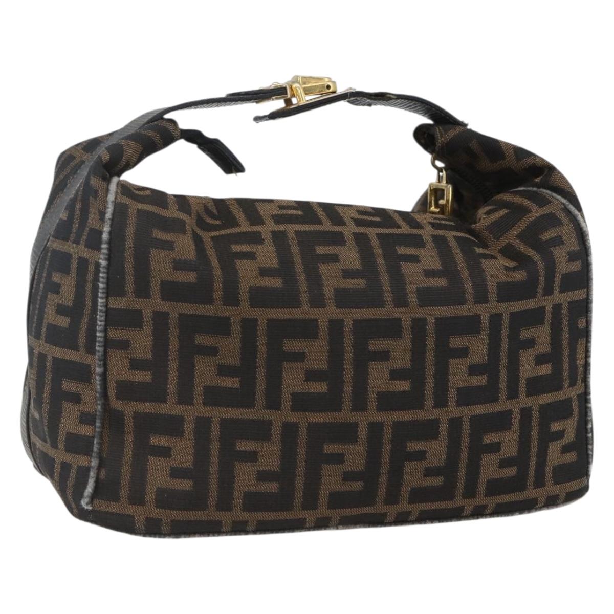 FENDI Zucca Canvas Vanity Hand Bag Black Brown gold Auth ep12035
