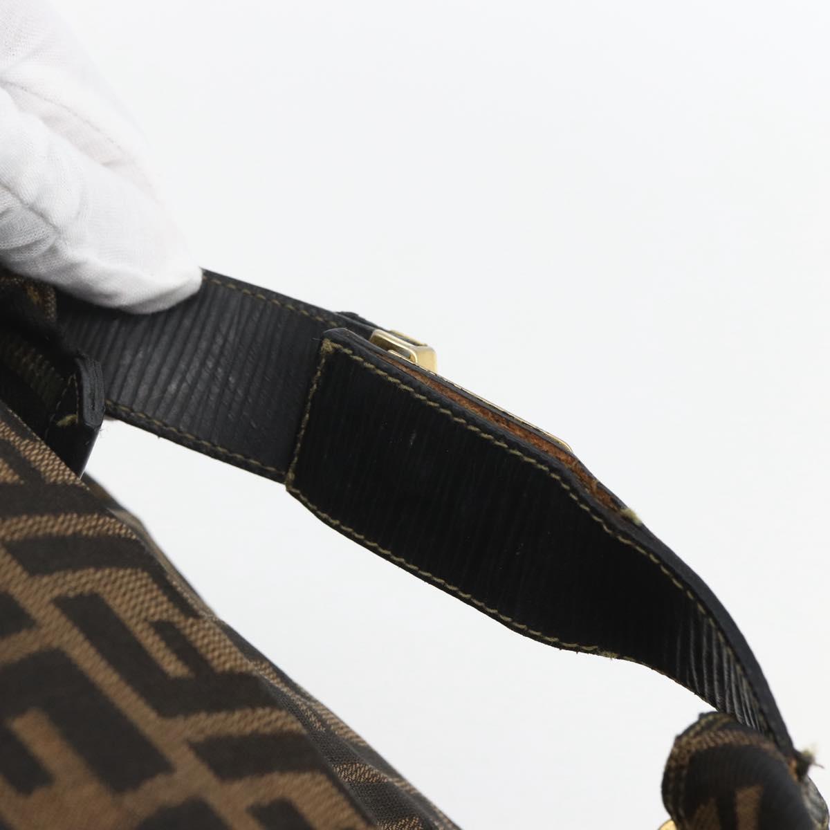 FENDI Zucca Canvas Vanity Hand Bag Black Brown gold Auth ep12035