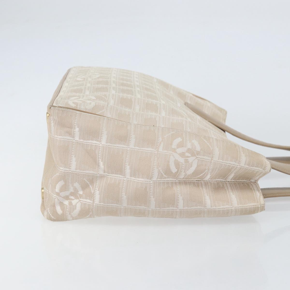 CHANEL New Travel Line Tote Bag Nylon Beige Gold CC Auth ep12037