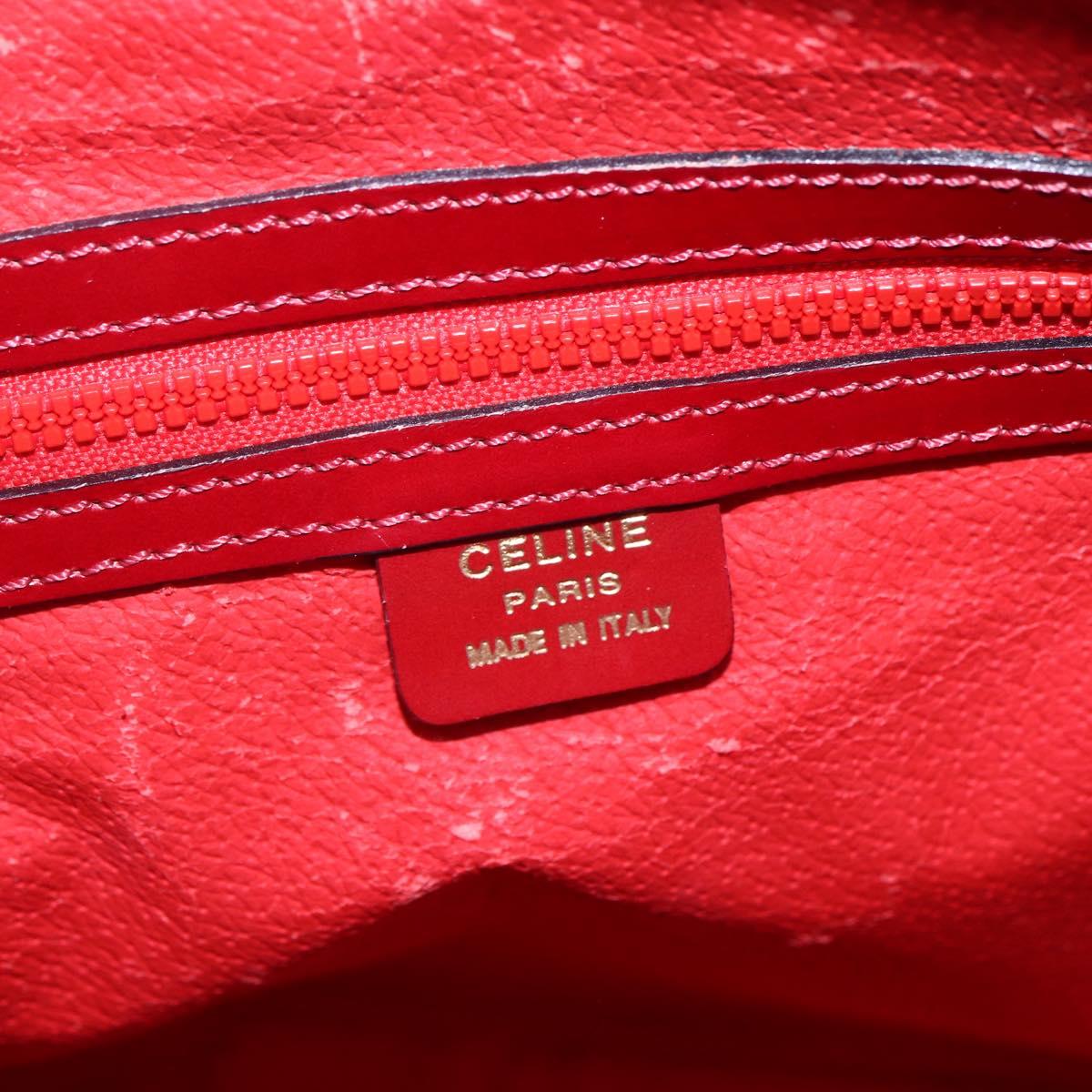 CELINE Hand Bag Leather 2way Red Gold Auth ep12038
