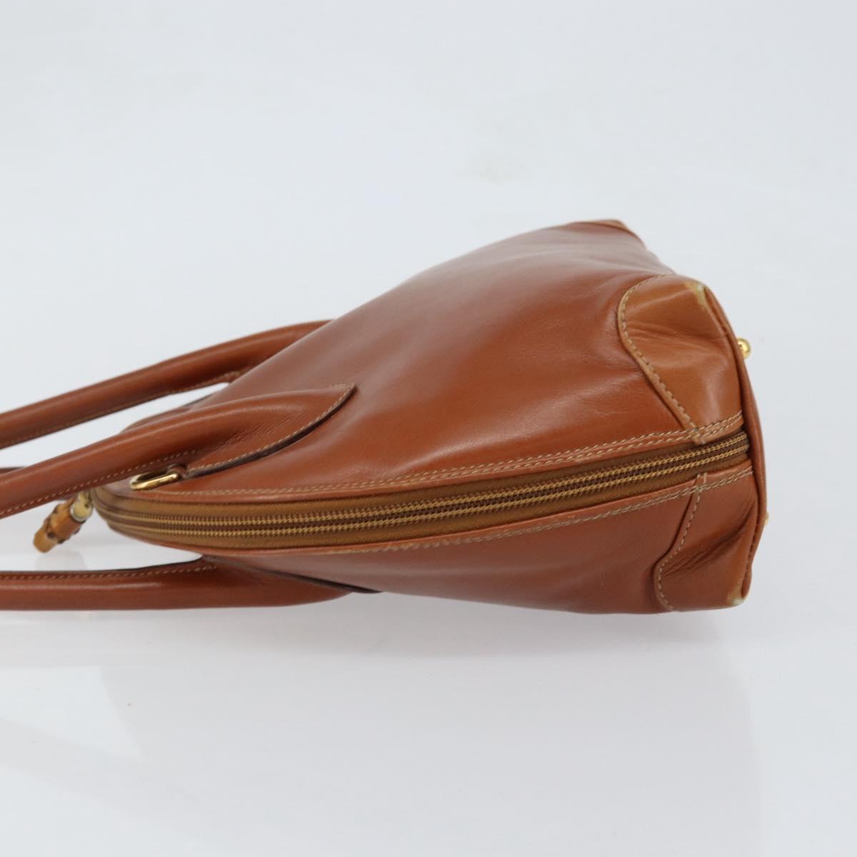 GUCCI Bamboo Hand Bag Leather Brown Gold Auth ep12042