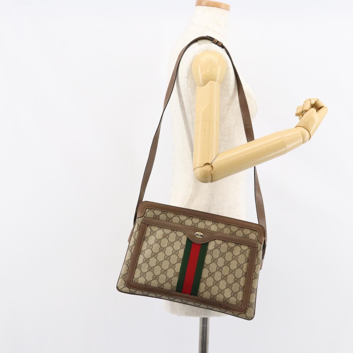 GUCCI GG Supreme Web Sherry Line Bag PVC Beige Gold 904 02 013 Auth ep12043