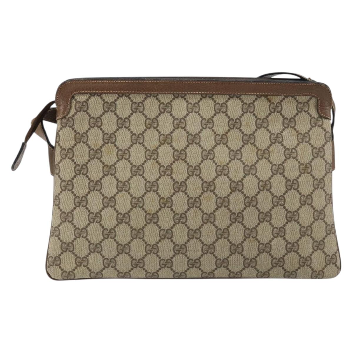 GUCCI GG Supreme Web Sherry Line Bag PVC Beige Gold 904 02 013 Auth ep12043