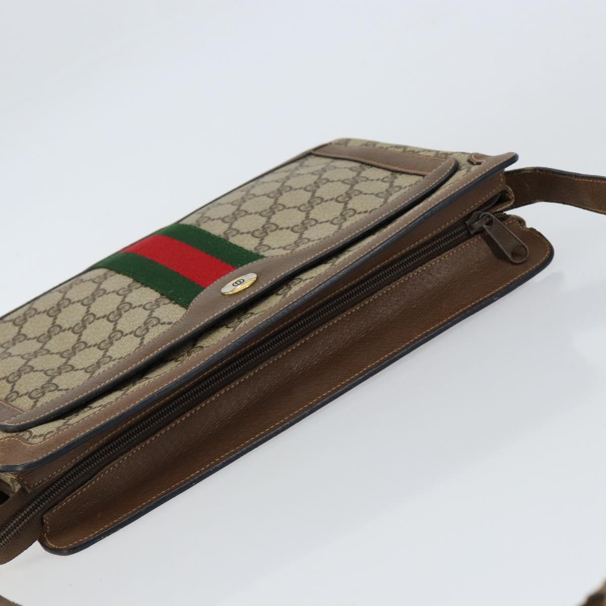 GUCCI GG Supreme Web Sherry Line Bag PVC Beige Gold 904 02 013 Auth ep12043