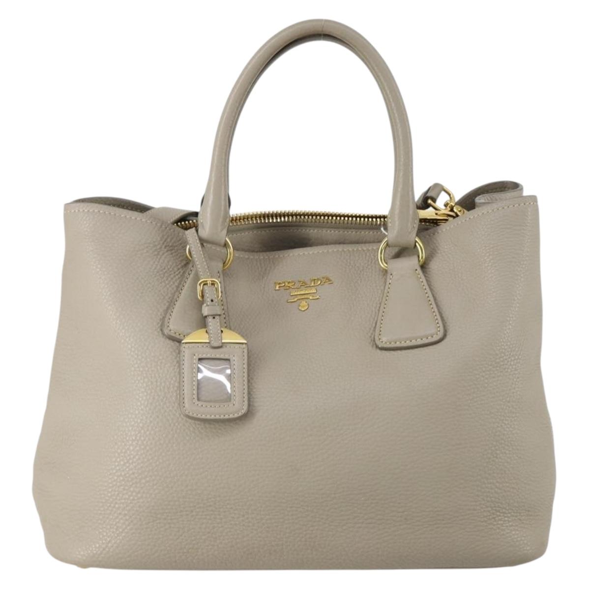 PRADA Hand Bag Leather 2way Gray Gold Auth ep12049