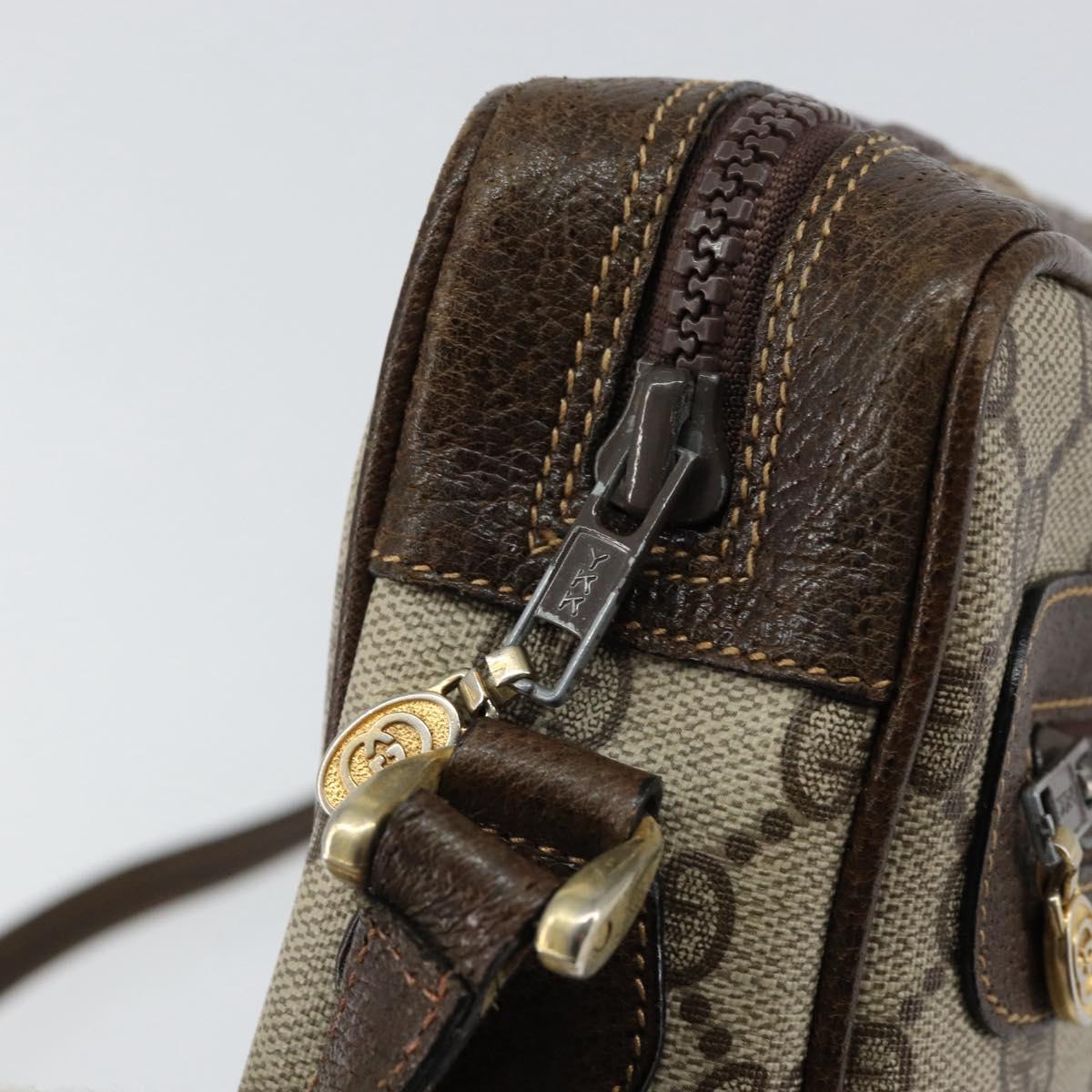 GUCCI GG Supreme Web Sherry Line Shoulder Bag PVC Beige Gold Auth ep12050