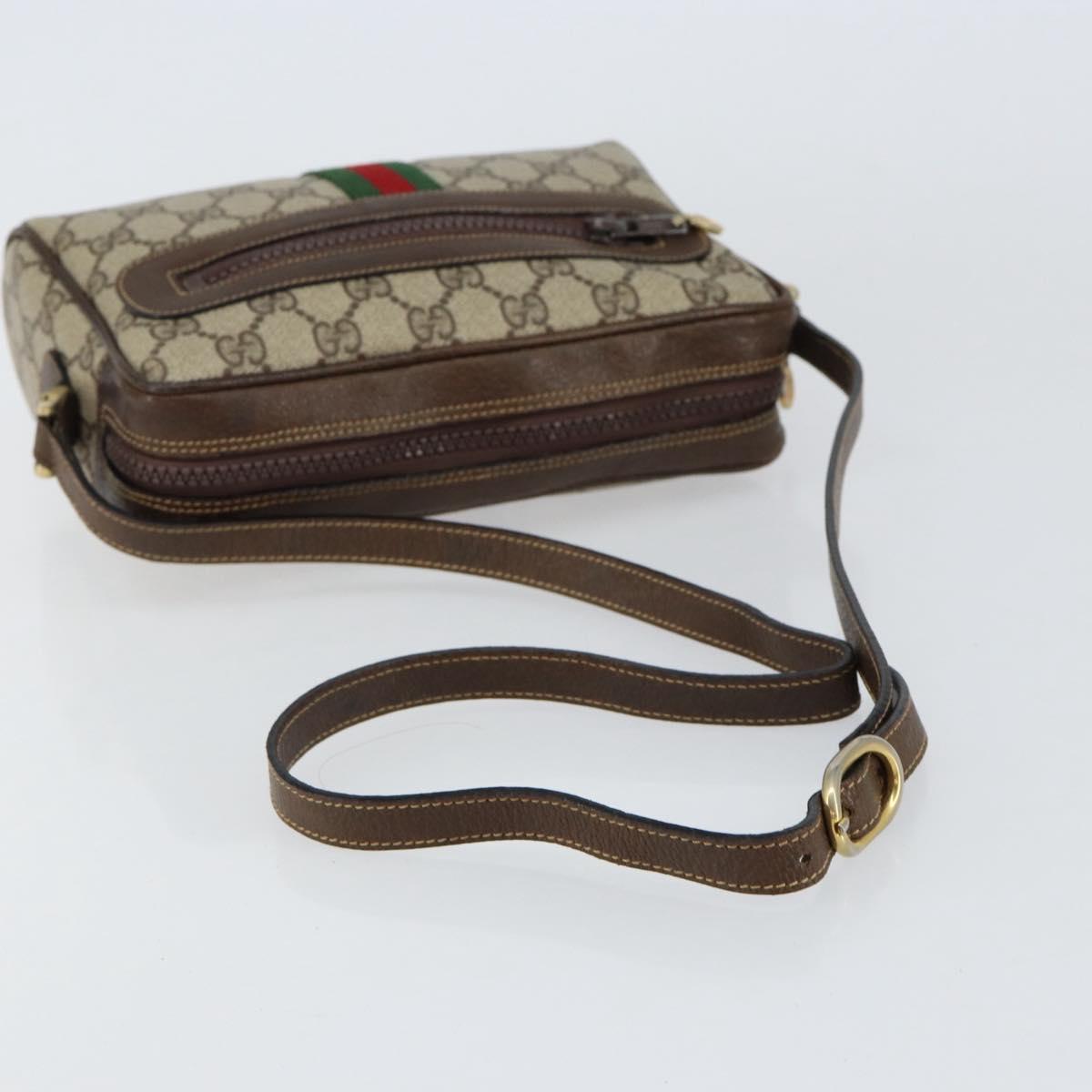 GUCCI GG Supreme Web Sherry Line Shoulder Bag PVC Beige Gold Auth ep12050