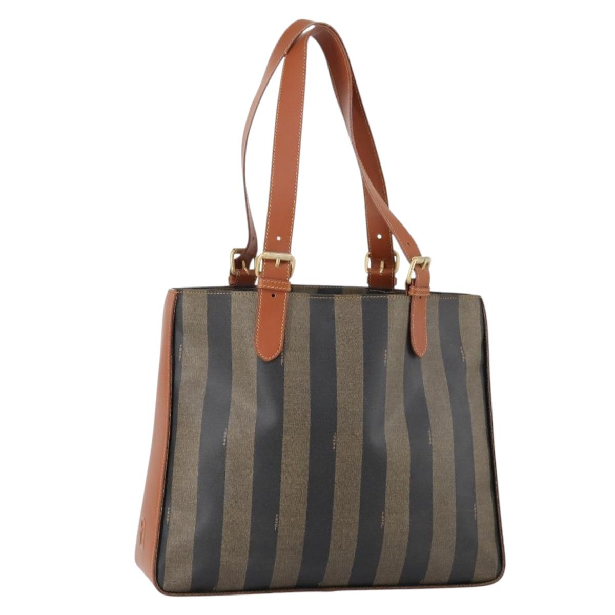 FENDI Pecan Canvas Tote Bag Brown Black Auth ep12054