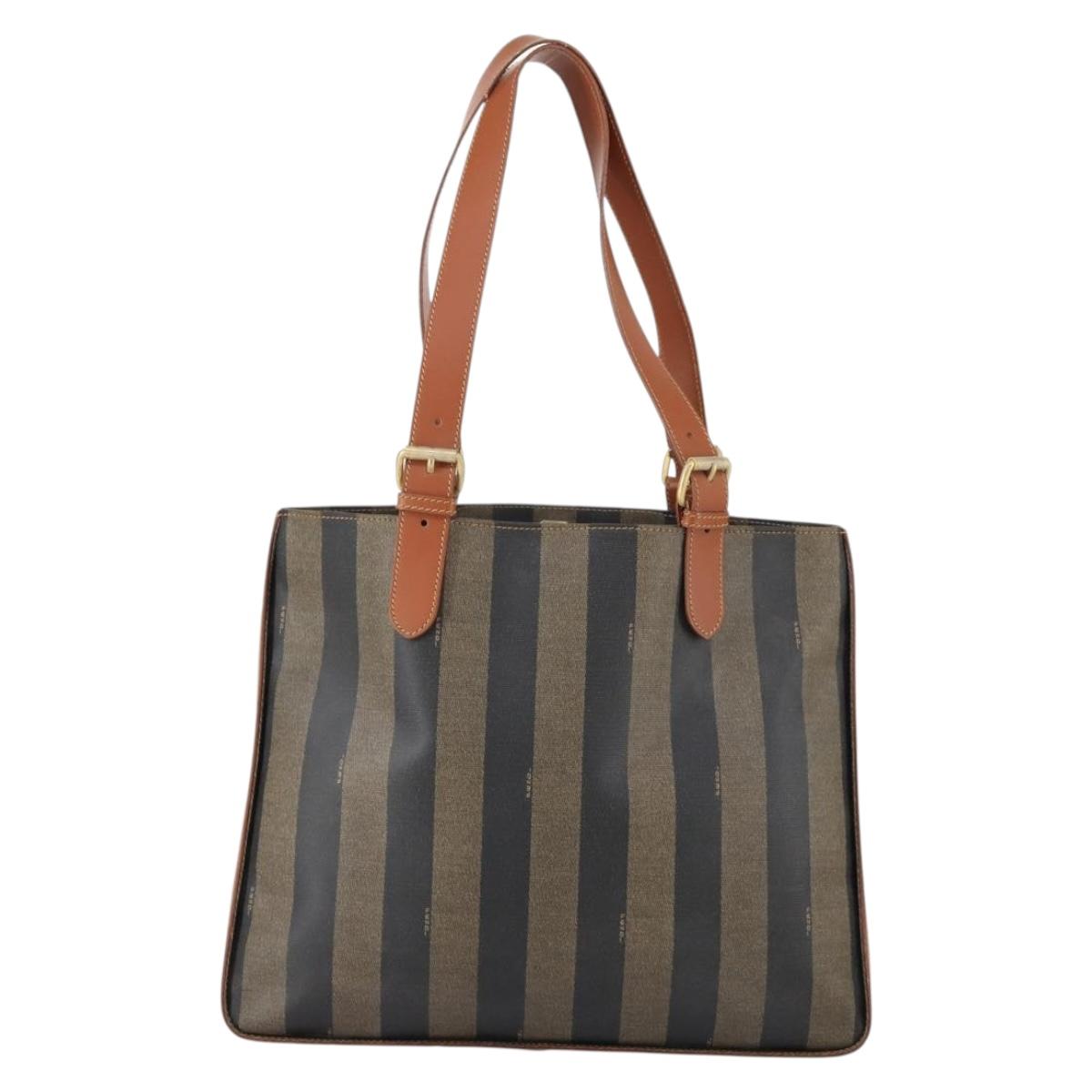FENDI Pecan Canvas Tote Bag Brown Black Auth ep12054