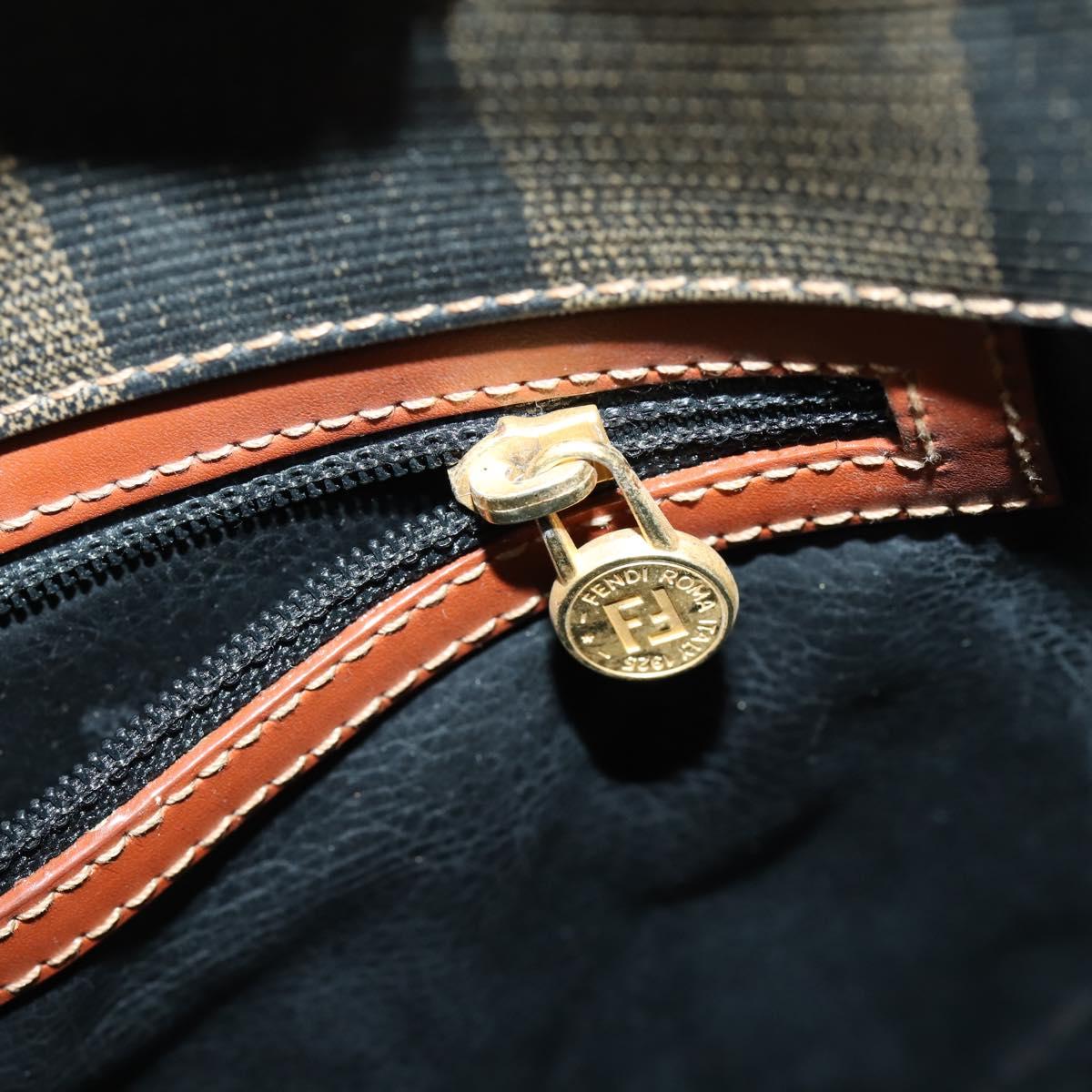 FENDI Pecan Canvas Tote Bag Brown Black Auth ep12054