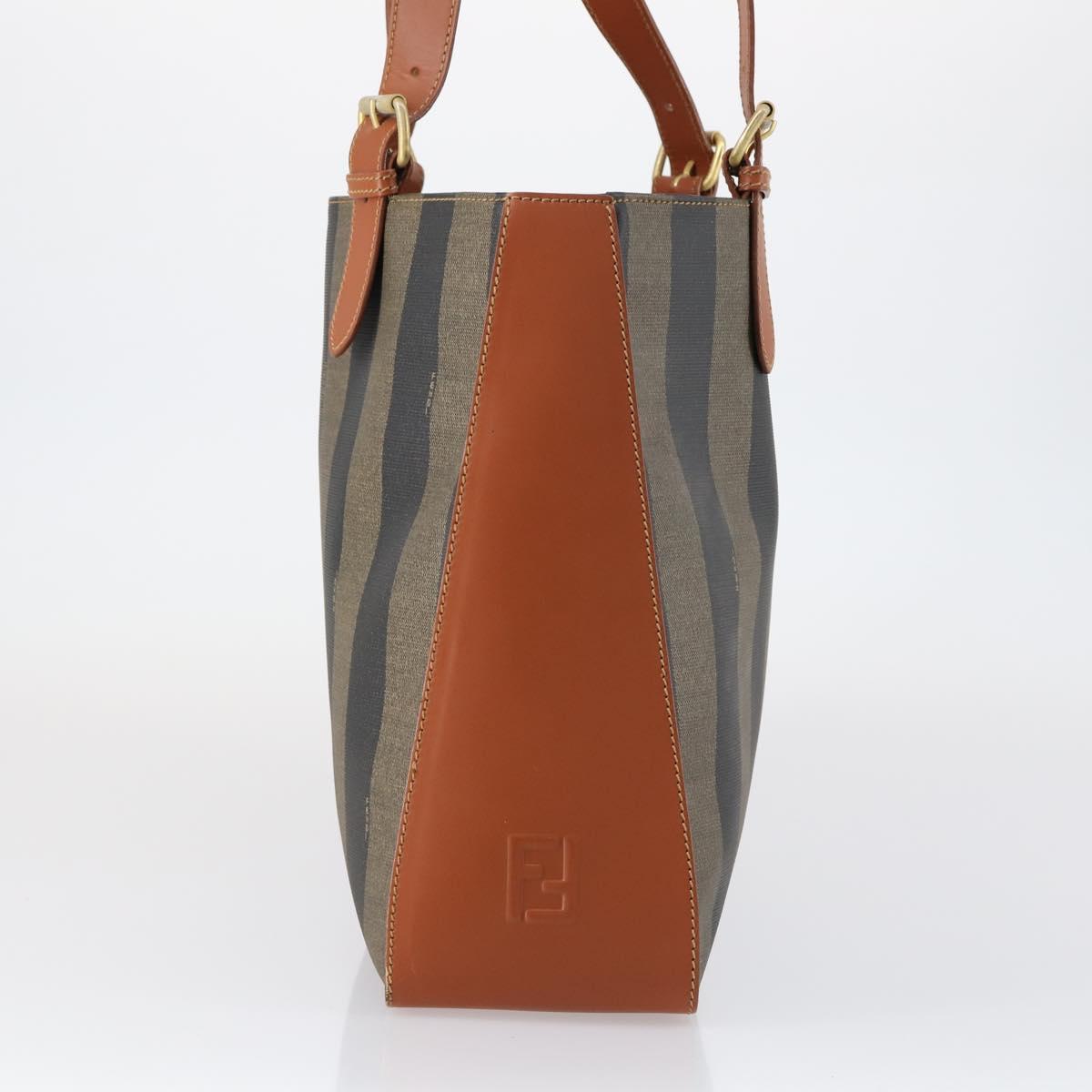 FENDI Pecan Canvas Tote Bag Brown Black Auth ep12054